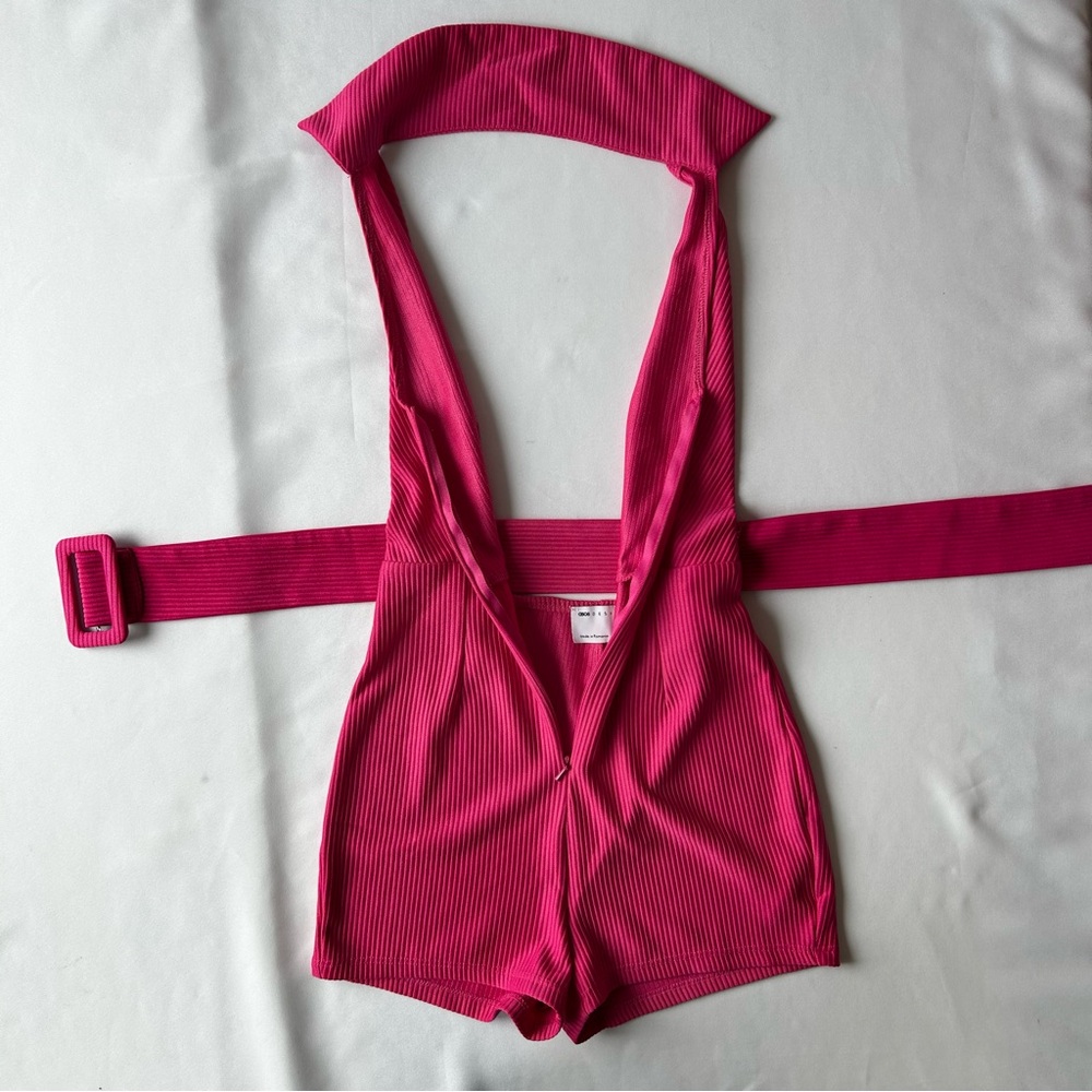ASOS Pink Ribbed Halter Romper - Picture 3 of 9